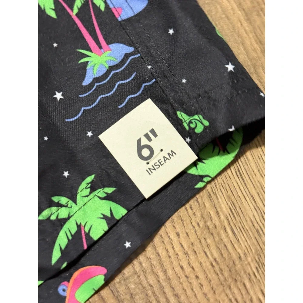 No Boundaries Shorts Men Size XXL Black Swim Trunks Alien UFO Palm Trees